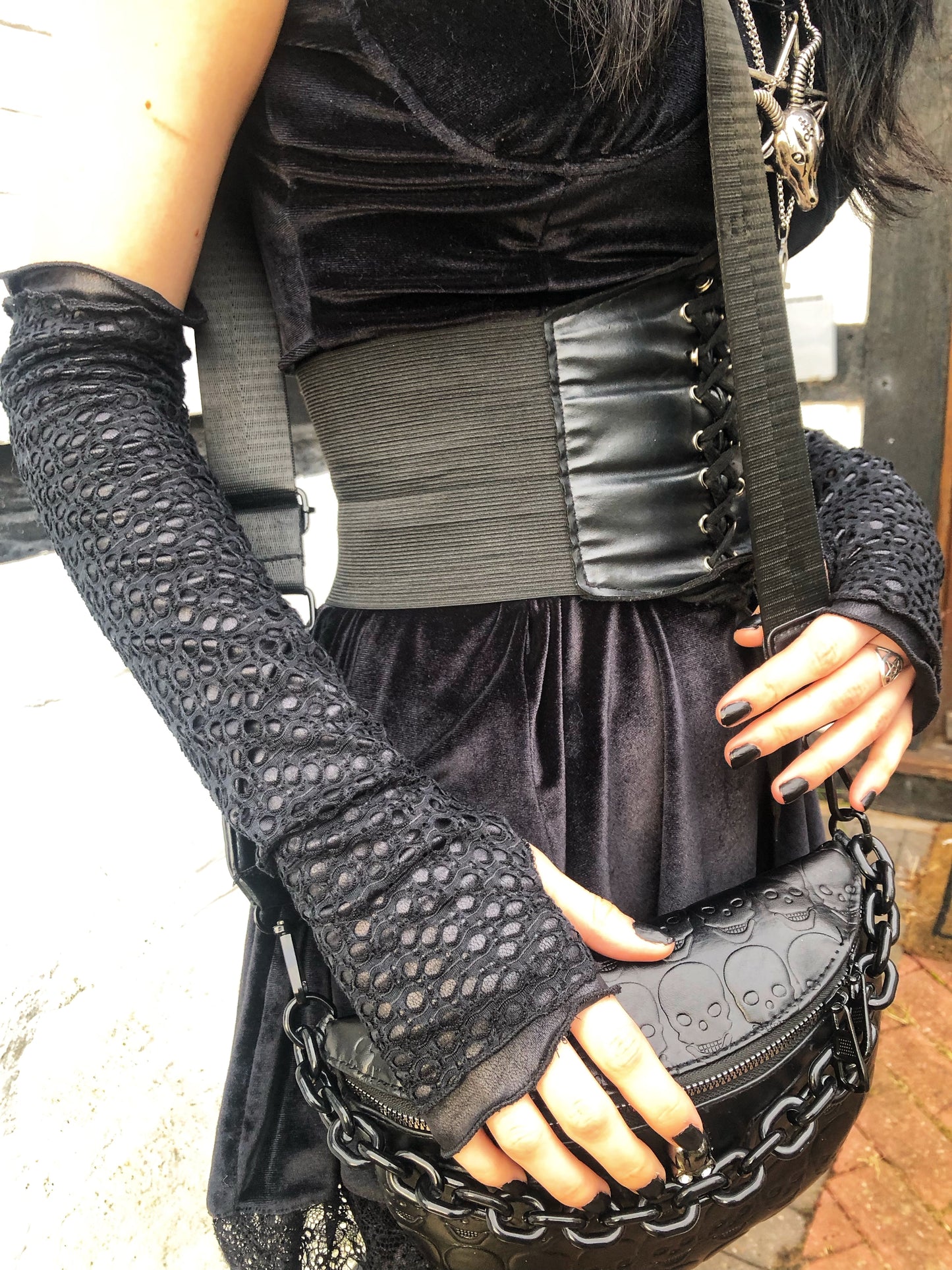 Faux leather & lace arm sleeves