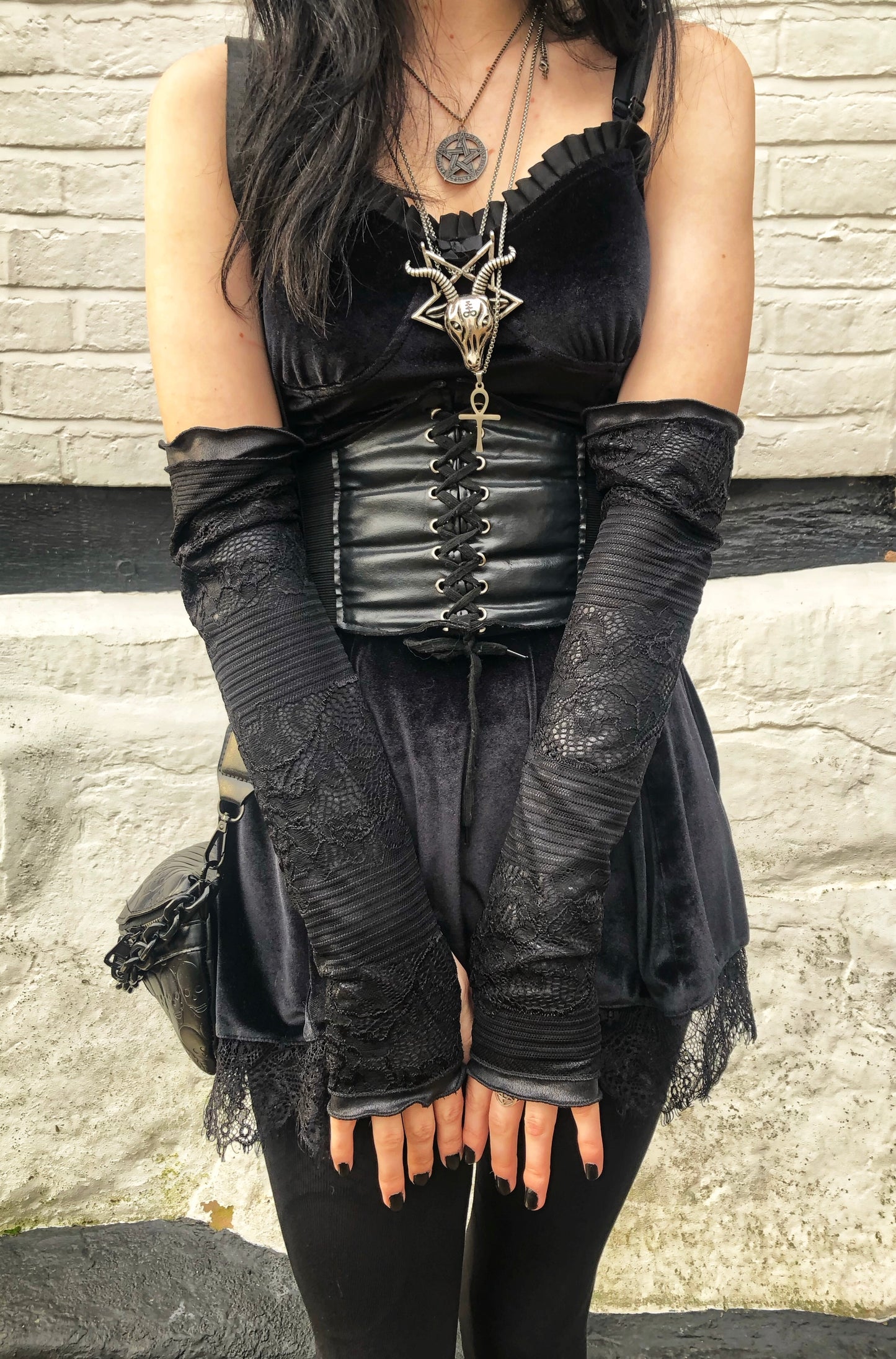 Faux leather & lace arm sleeves