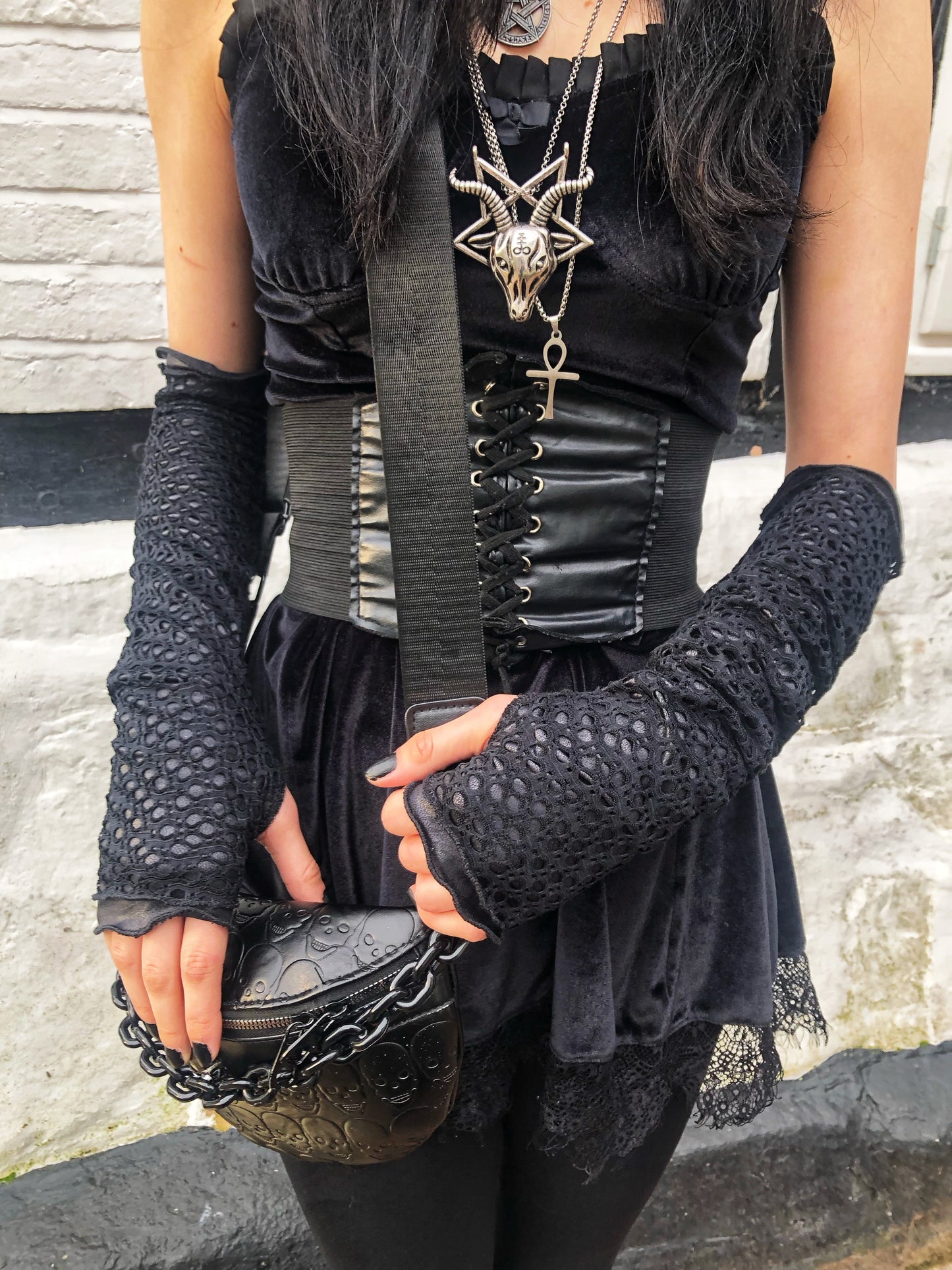 Faux leather & lace arm sleeves